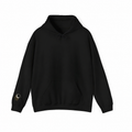 Studio front view of the black After Report celestial-cuff nurse hoodie