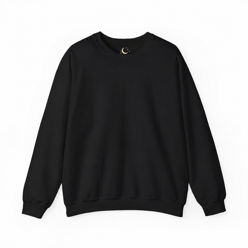 Black Handoff Atlas crewneck with a clean unprinted exterior and hidden celestial neckline detail
