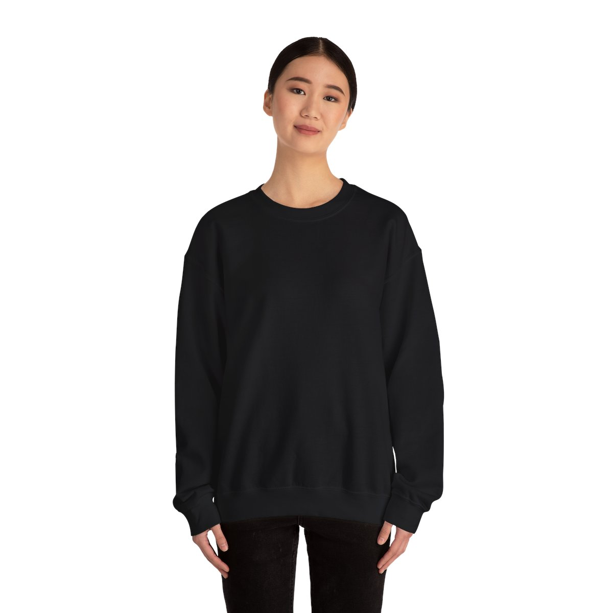 Model wearing the Handoff Atlas crewneck with its clean exterior