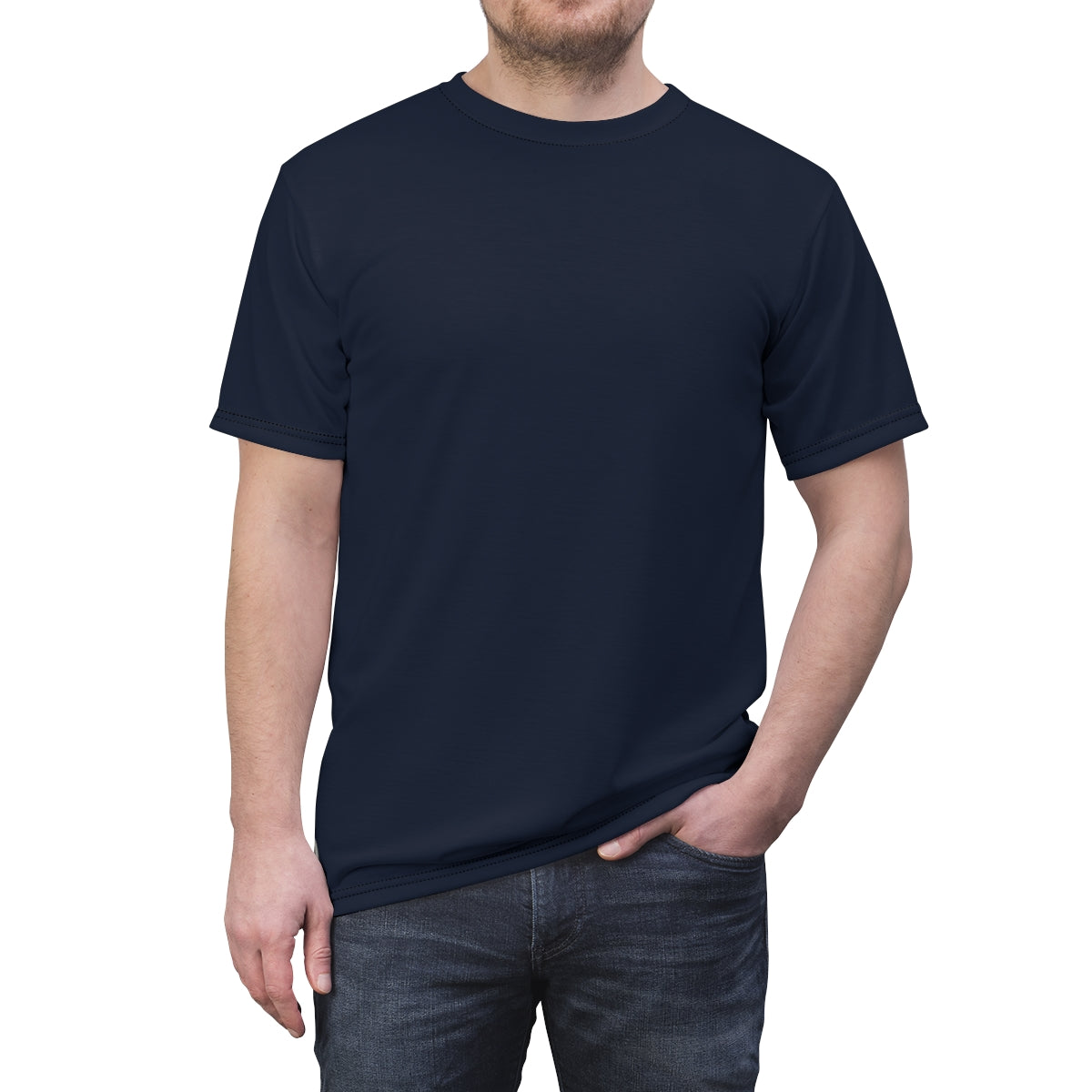 Model wearing the Three Twelves hidden-hem nurse tee